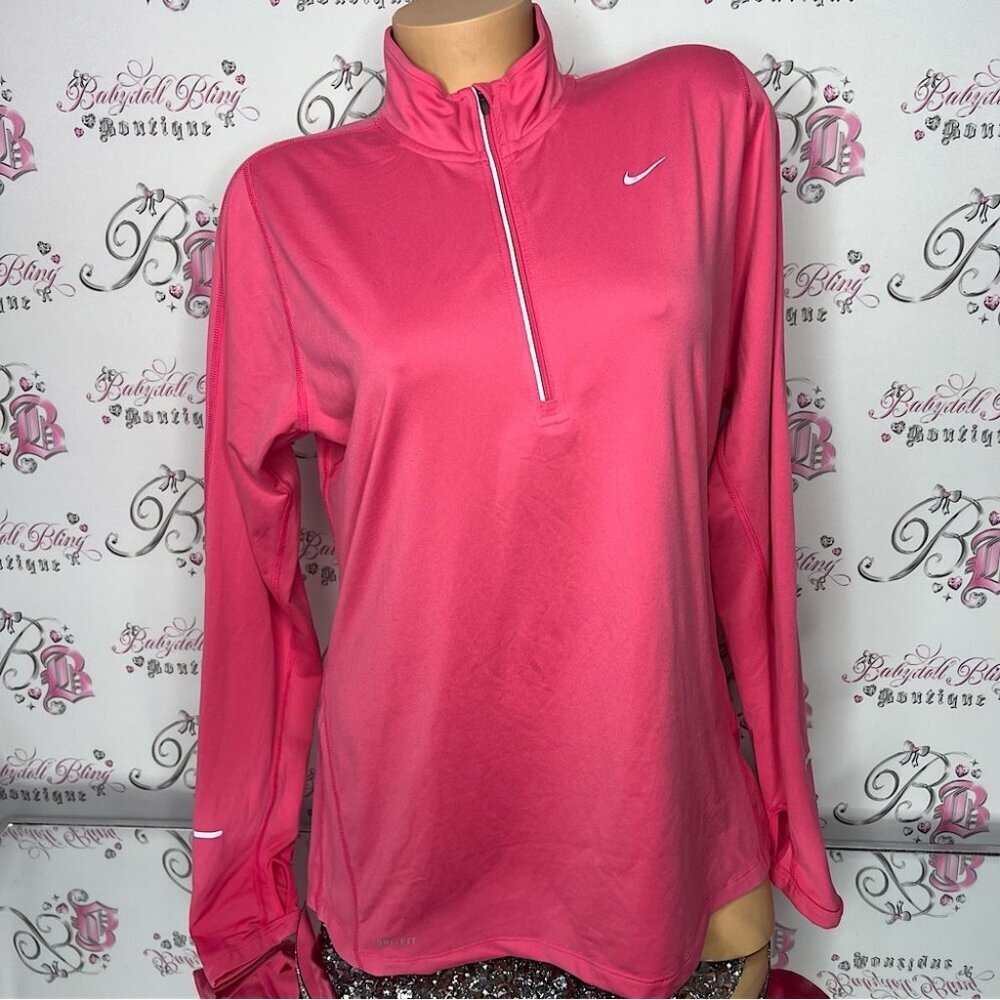 Nike dri fit running sweater pull over hoodie half zip up pink soft buttery y2k